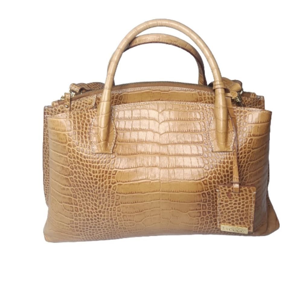Lacucci Italian Leather Satchel Large Handbag Bag Crocodile Embossed Brown Tan - Picture 6 of 16